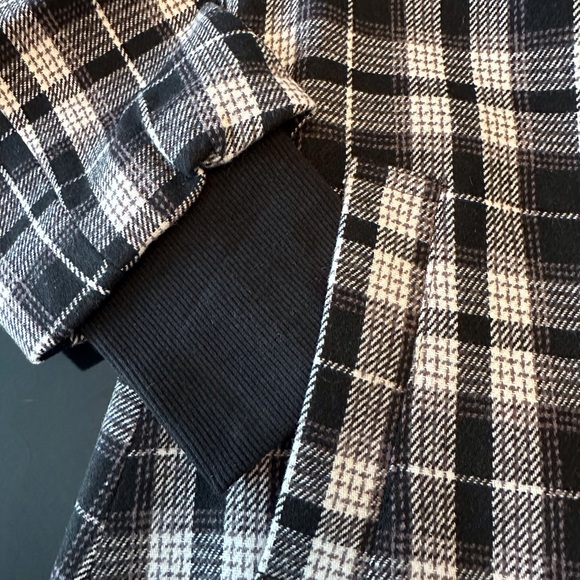 Black & White Plaid Maxi Coat | Double-Breasted, Knit Cuffs, Chic & Timeless - Picture 7 of 9